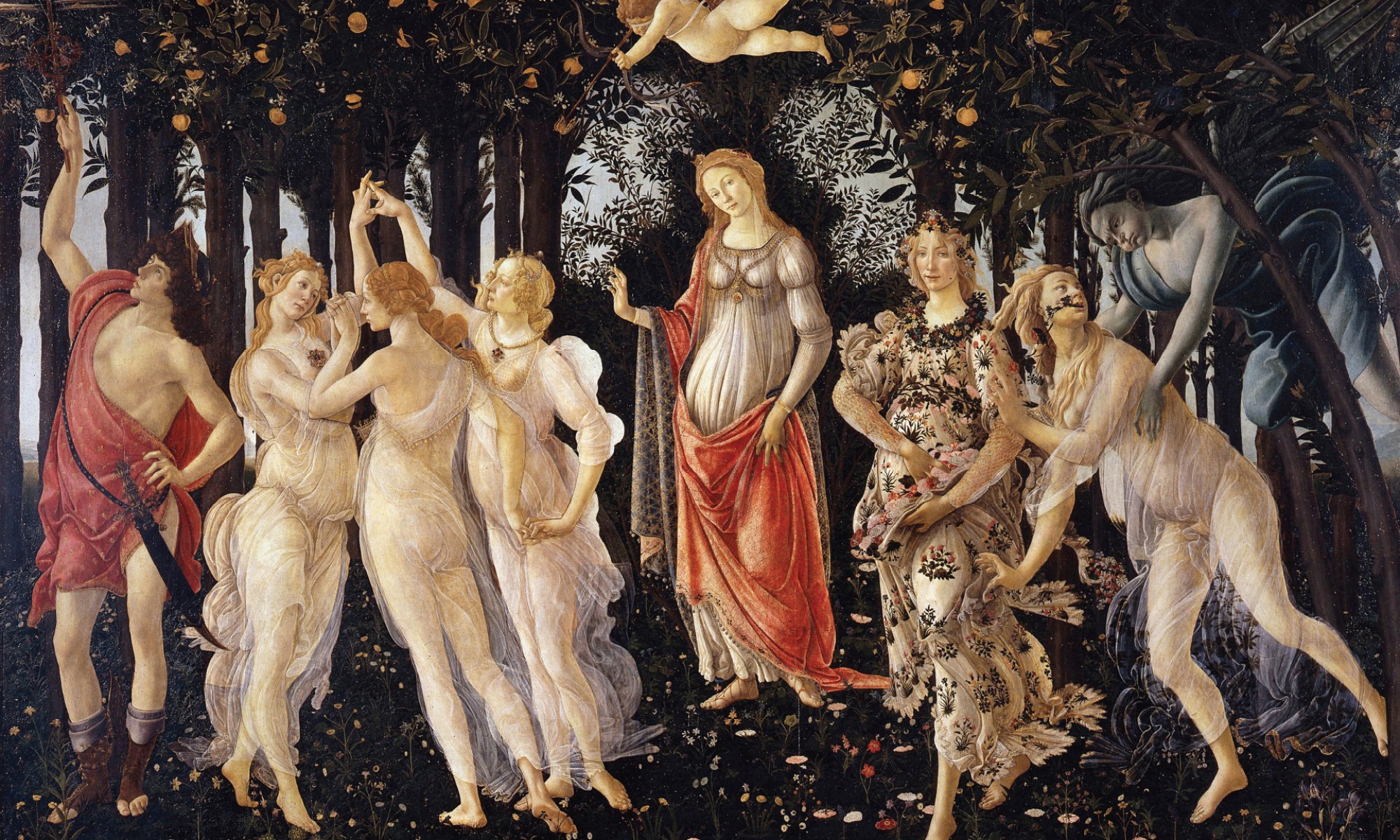 Sandro Botticelli: Pomlad (ok. 1480), tempera na lesu na mavčni podlagi